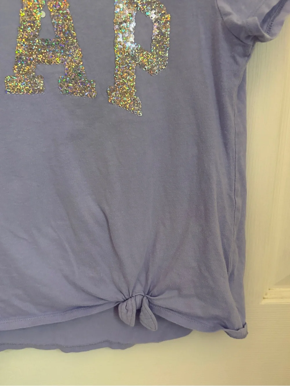 GAP Kids Sequined Logo Tie Front Short Sleeve Tee
